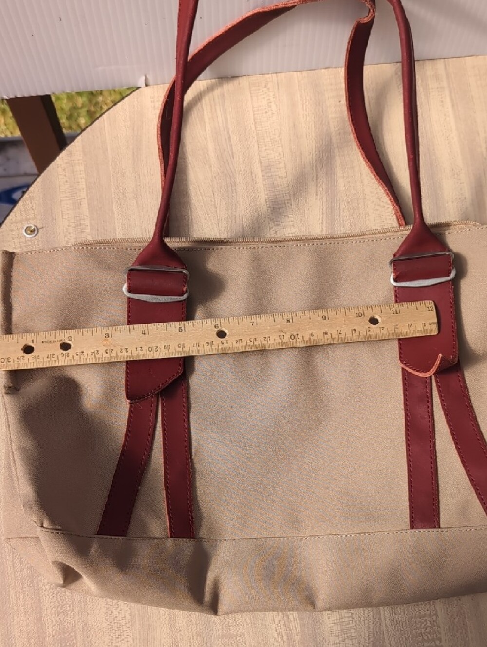 Jack Gomme Canvas Tote with Burgundy Trim and Straps - Picture 12 of 12